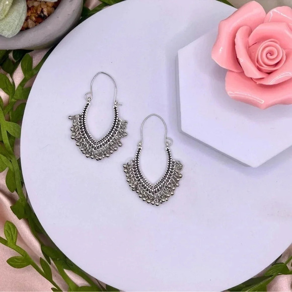 Silver Boho Hoop Earrings - Picture 3 of 4